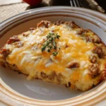 Overnight Sausage Pancake Casserole served on a breakfast table