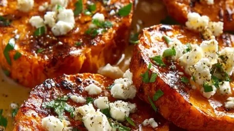 Roasted Sweet Potato Rounds with Honey & Feta