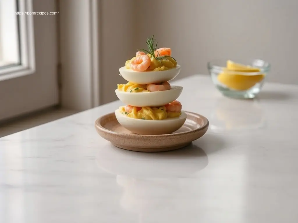 Delicious Shrimp Stuffed Deviled Eggs on an elegant platter