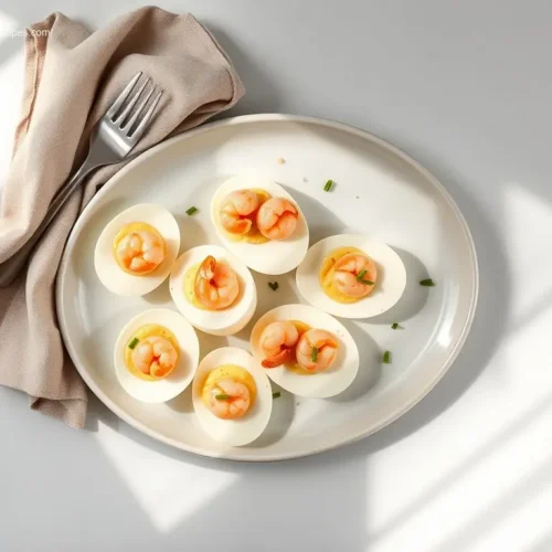 Delicious Shrimp Stuffed Deviled Eggs on an elegant platter