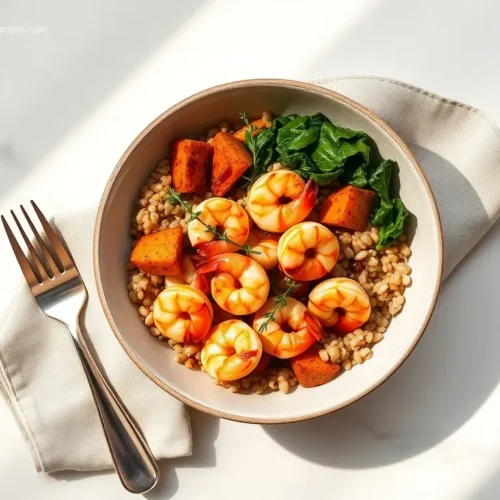 Delicious Shrimp and Farro Harvest Bowl for a healthy meal