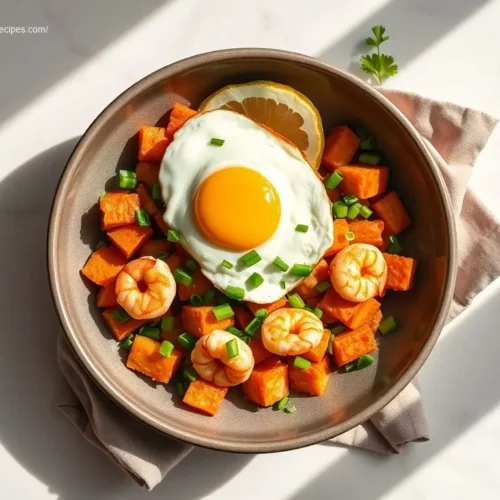 Delicious shrimp and sweet potato hash for a healthy meal