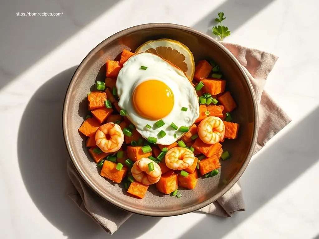 Delicious shrimp and sweet potato hash for a healthy meal