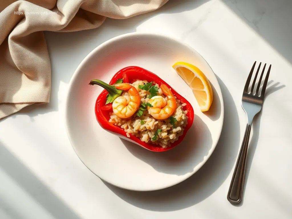 Delicious shrimp and wild rice stuffed pepper dinner