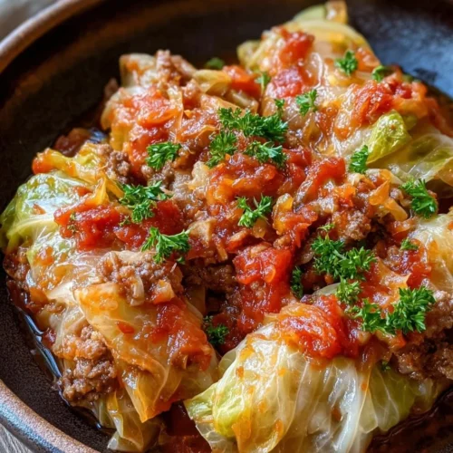 Delicious slow cooker unstuffed cabbage rolls served in a bowl