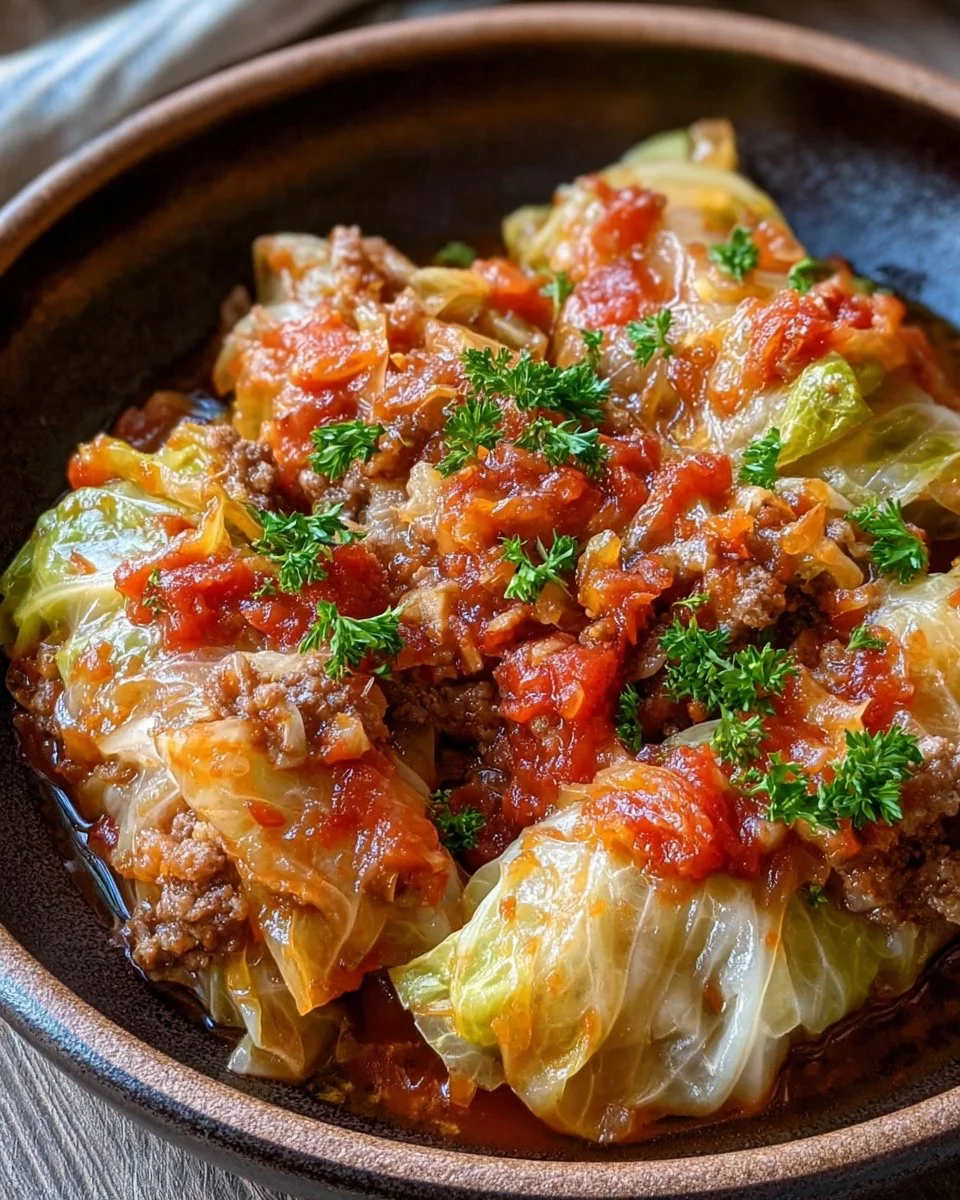 Delicious slow cooker unstuffed cabbage rolls served in a bowl