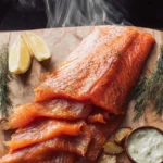Delicious smoked salmon prepared following a simple recipe.