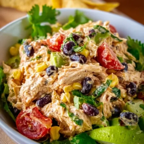 Colorful Southwest Chicken Salad with grilled chicken, corn, and avocado