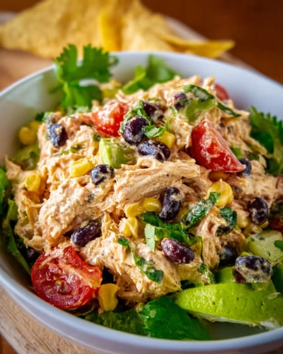 Colorful Southwest Chicken Salad with grilled chicken, corn, and avocado