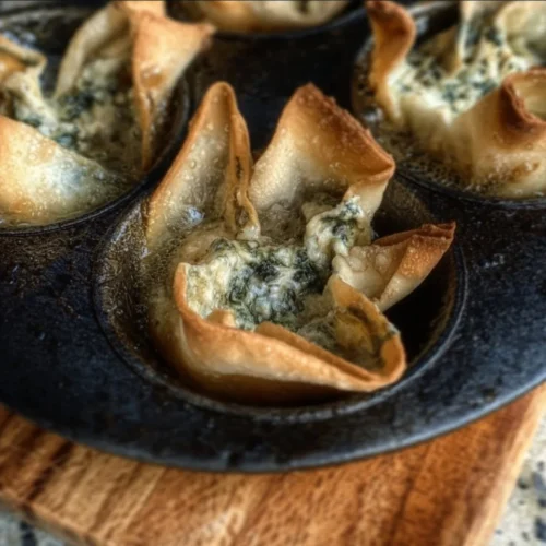 Spinach and Artichoke Wonton Cups served on a platter