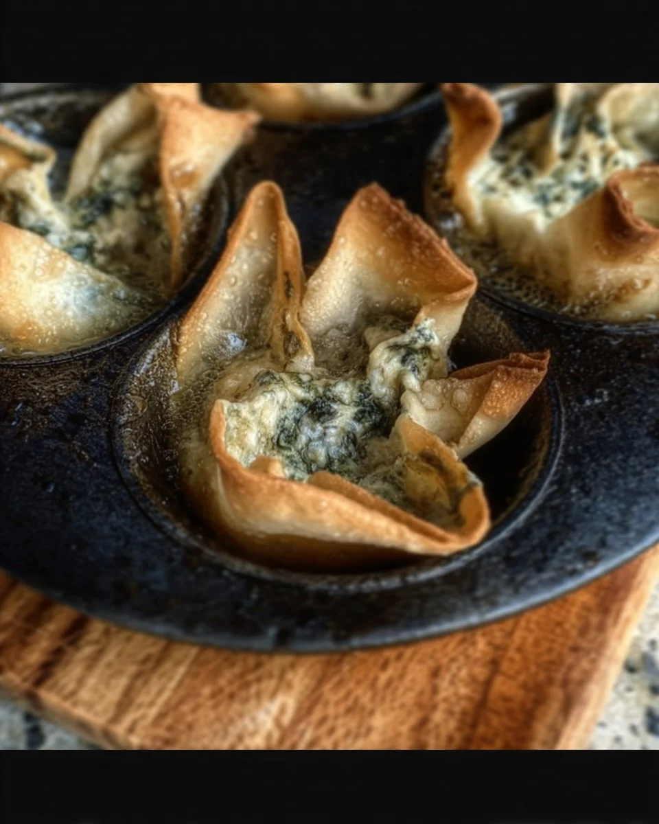 Spinach and Artichoke Wonton Cups served on a platter