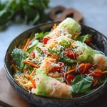 Delicious spring roll salad topped with spicy ginger dressing.