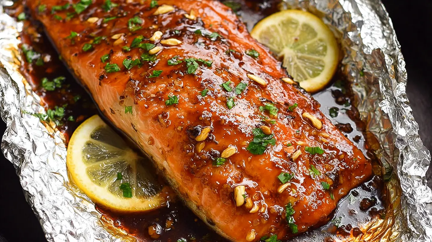 Deliciously prepared brown sugar and soy sauce salmon, ready to be served.