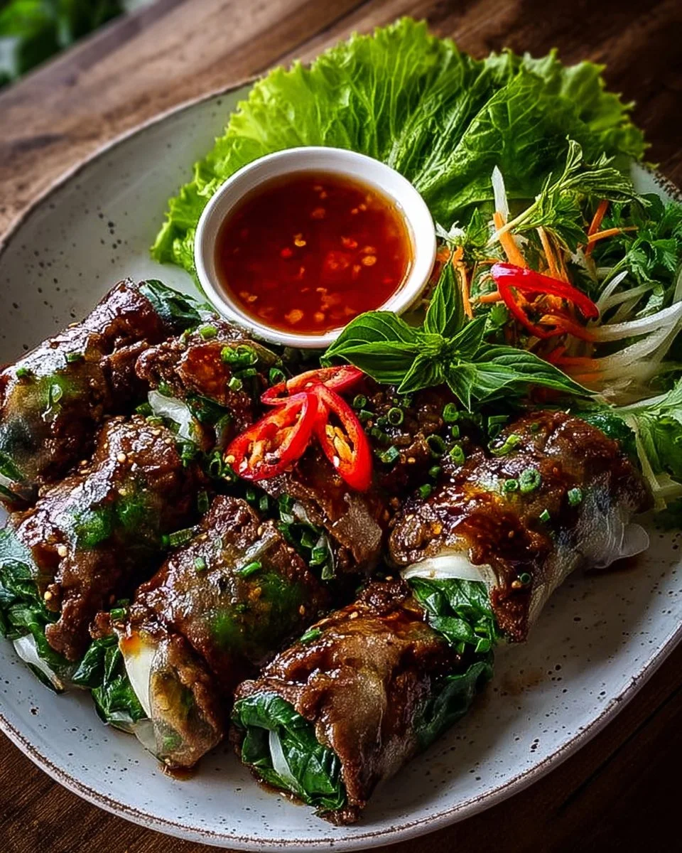 Delicious Thai Basil Beef Rolls made with fresh basil and tender beef
