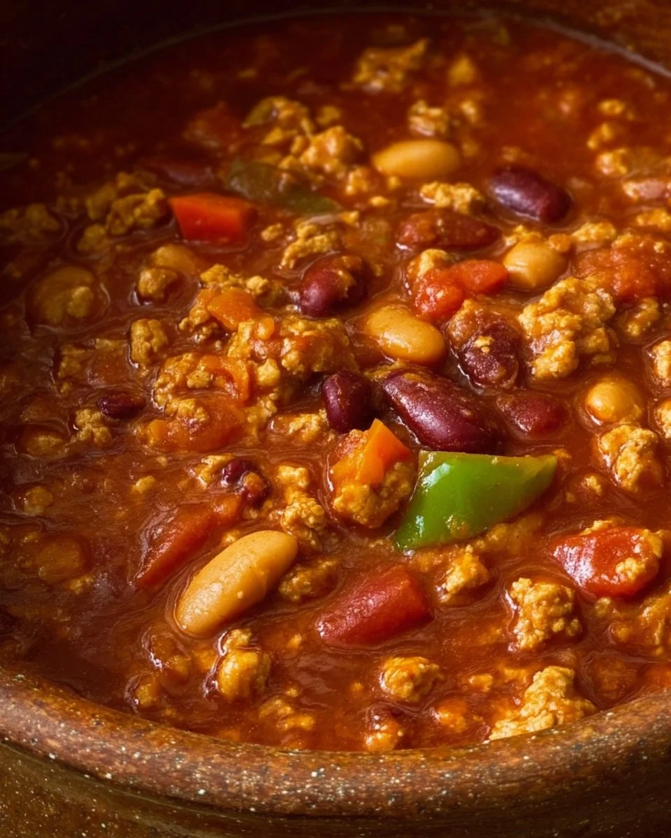 Bowl of Turkey Pumpkin Chili garnished with cilantro and pumpkin seeds