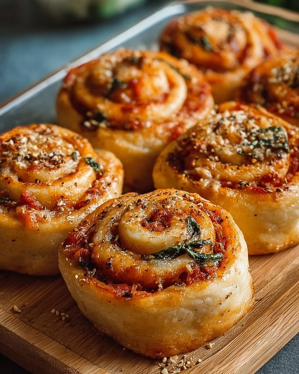 A plate of delicious vegan pizza rolls served with dipping sauce.