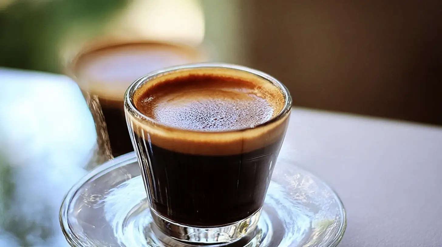 Assortment of popular espresso drinks in coffee shop setting