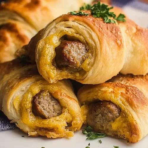 Hot breakfast sausage crescent rolls, golden brown and ready to eat