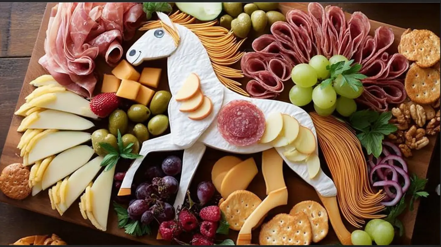 A charcuterie appetizer platter with an assortment of cured meats, gourmet cheeses, olives, and fresh berries.