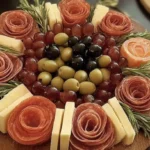 A vibrant charcuterie appetizers spread, perfect for a Christmas food dinner