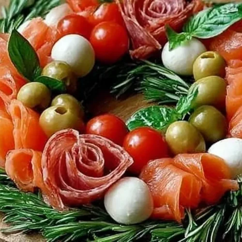 A lavish Christmas food dinner spread with various dishes arranged beautifully.