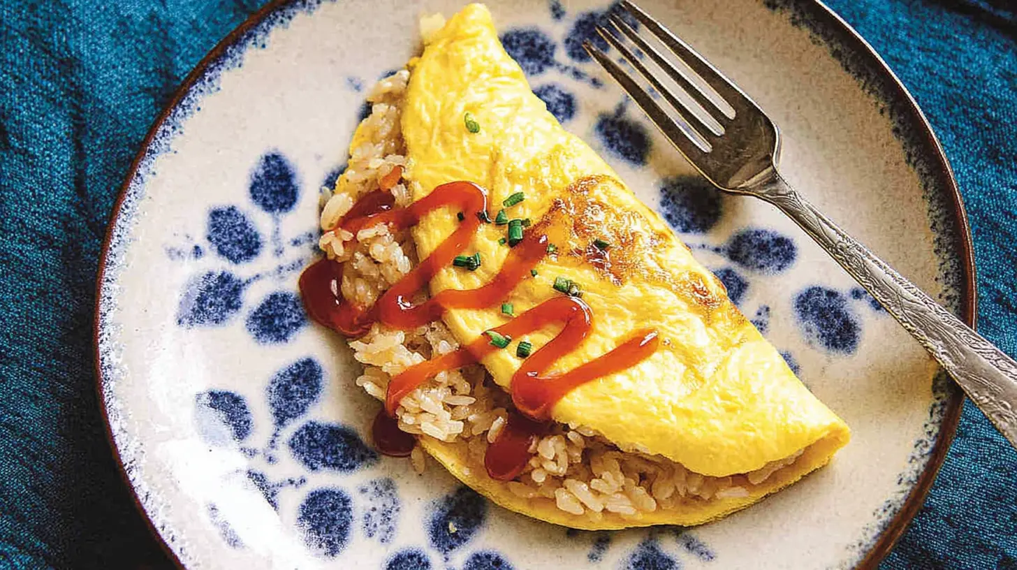 Classic Japanese omelette rice with a golden egg blanket over seasoned rice