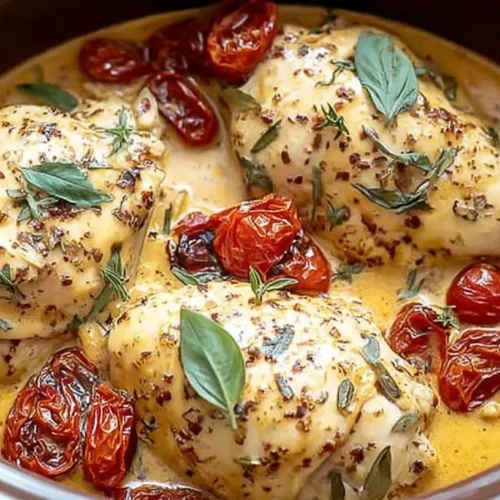 A serving of creamy crockpot marry me chicken