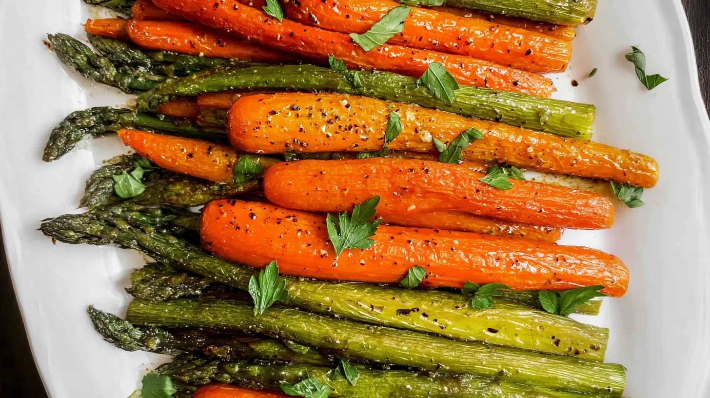 A serving of perfectly roasted asparagus with herbs