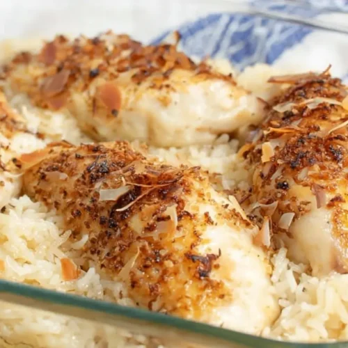 A savory dish of forgotten chicken and rice, baked to perfection in a casserole.