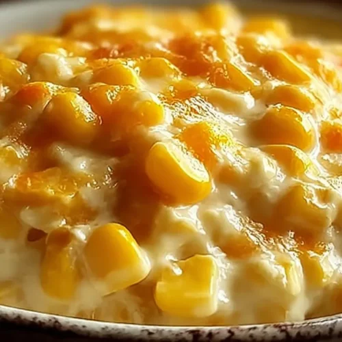 A serving of delicious cheesy corn, rich with melted cheese