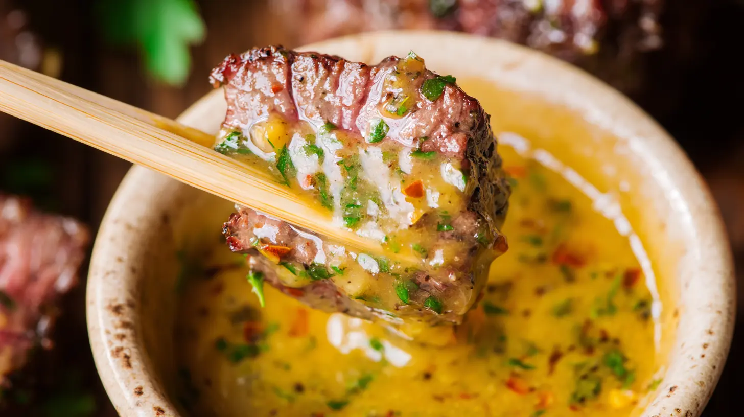 Rich, golden cowboy butter sauce with visible specks of herbs, ready for dipping.
