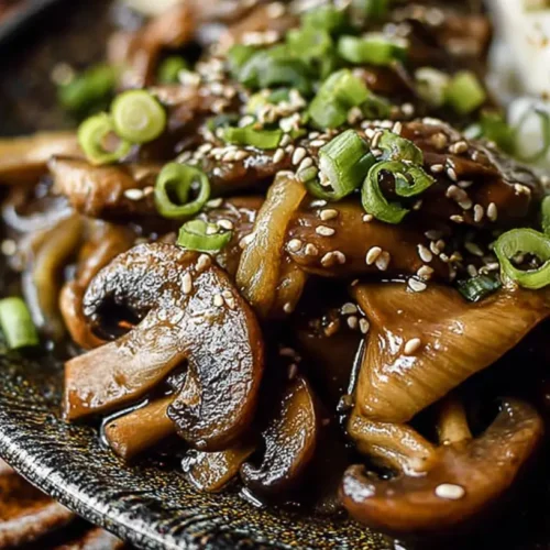 A serving of savory Japanese miso mushrooms seasoned perfectly.