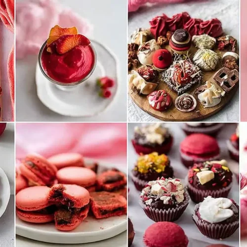 Various Valentines Day food ideas arranged beautifully for a romantic dinner