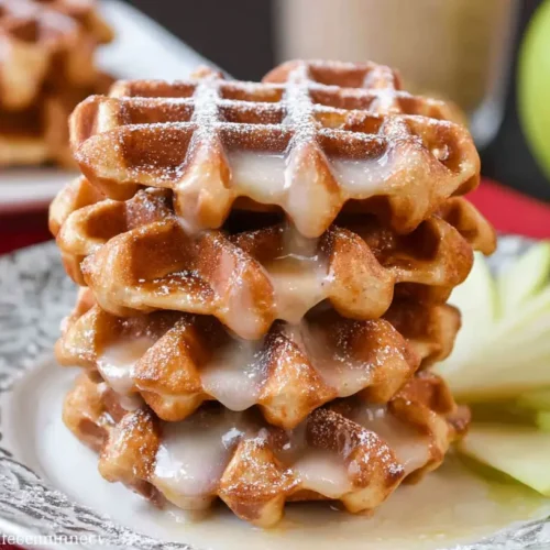 A freshly made apple fritter waffle donut, golden brown and glazed.