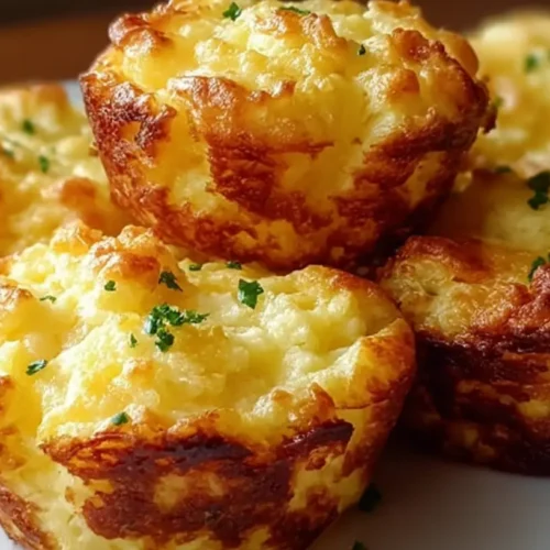 A close-up of golden baked cheesy mashed potato puffs in a baking dish.