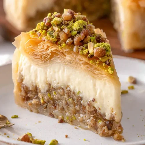 Close-up of golden Baklava Cheesecake Cookies, showcasing flaky pastry and creamy center.