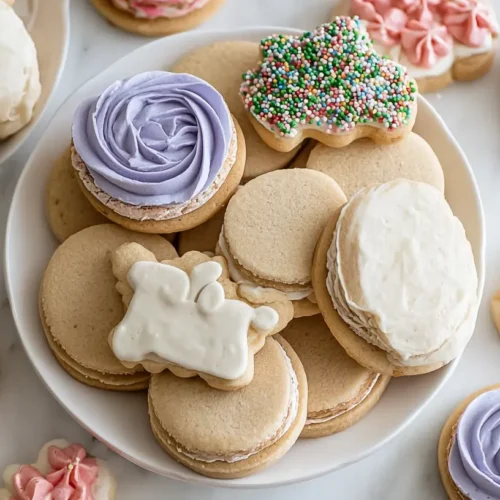 Beautifully decorated buttercream sugar cookies on a platter