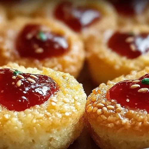 Platter of small, round cheesy thumbprint appetizers with a savory filling