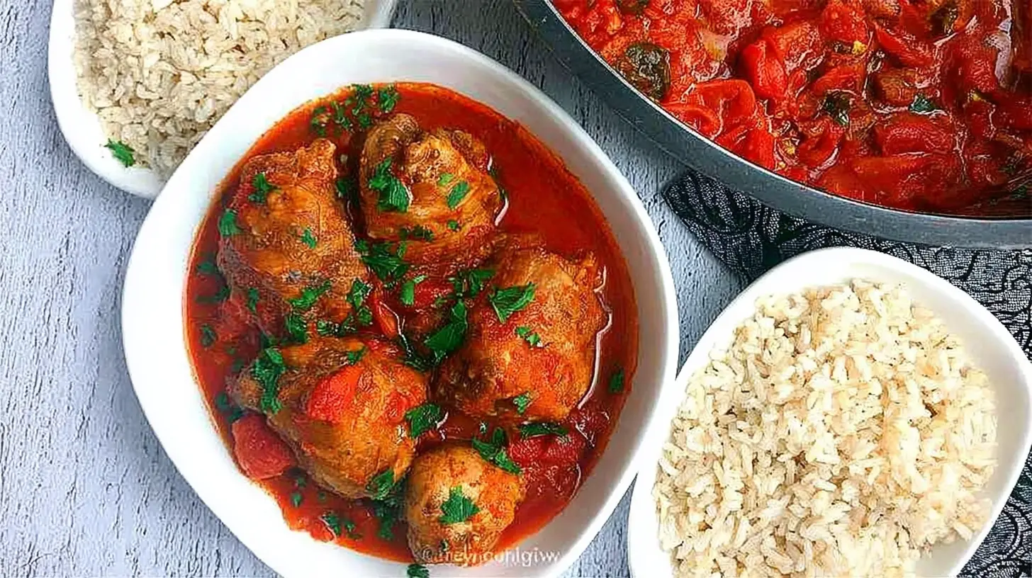 Delicious Nigerian Chicken Stew prepared with fresh ingredients.