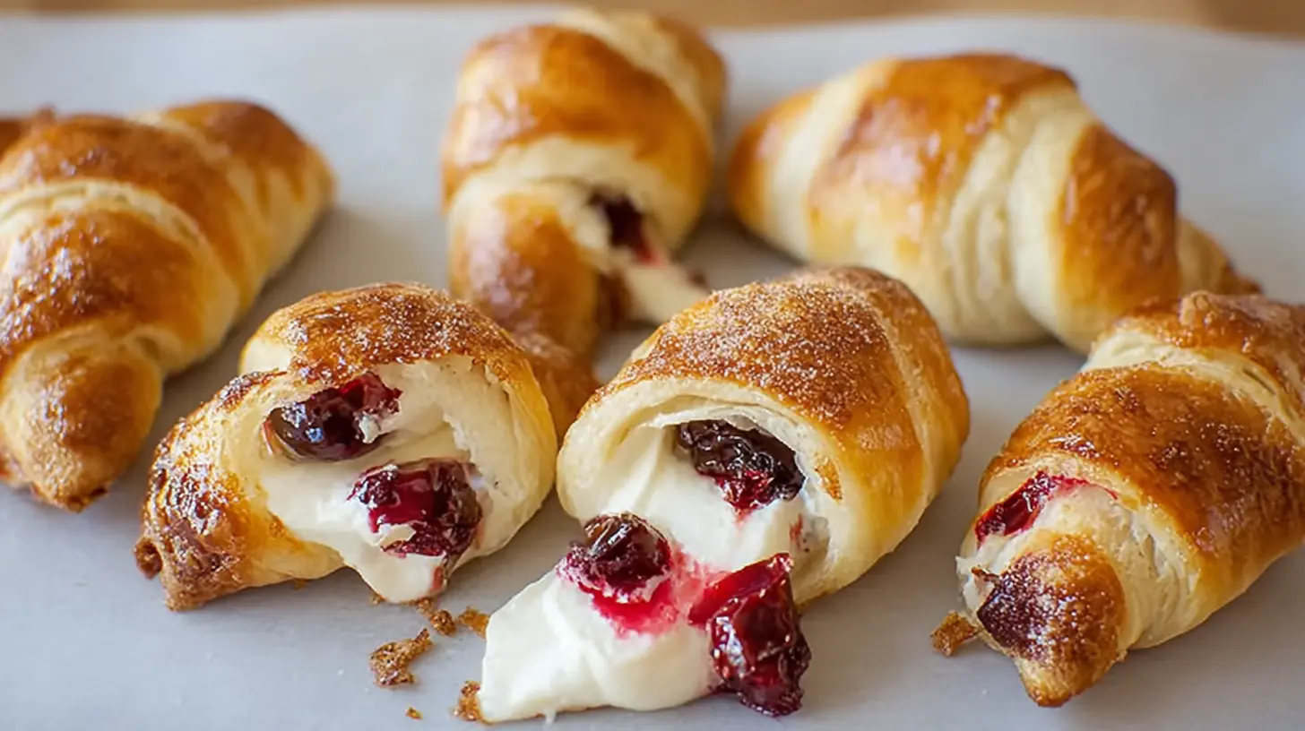 Warm cranberry cream cheese crescent bites arranged for a party