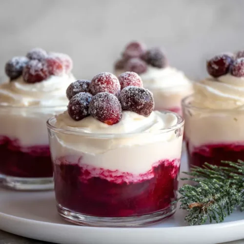 Delicate cranberry mousse cups, perfect for individual servings