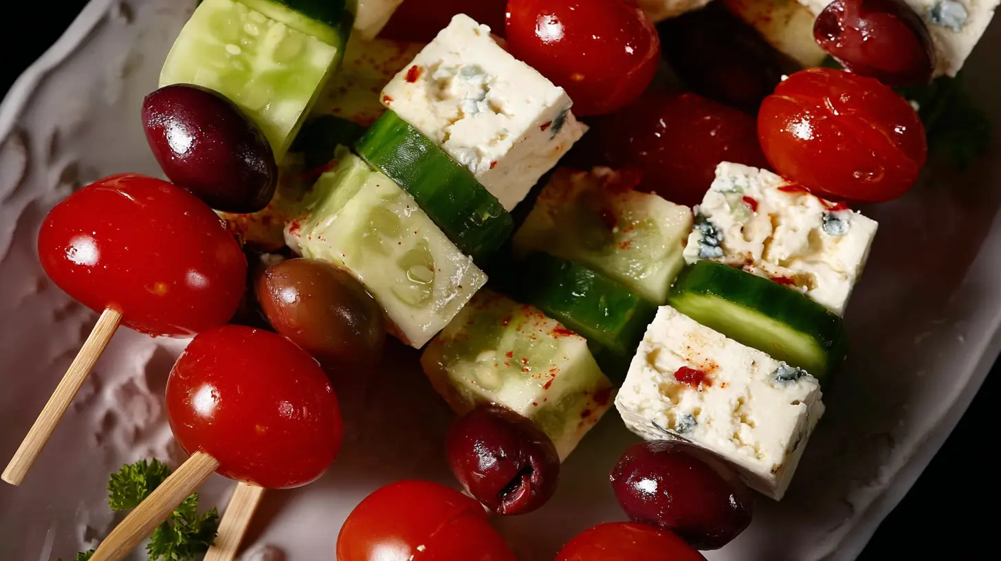 Mini feta skewers featuring fresh cucumber slices