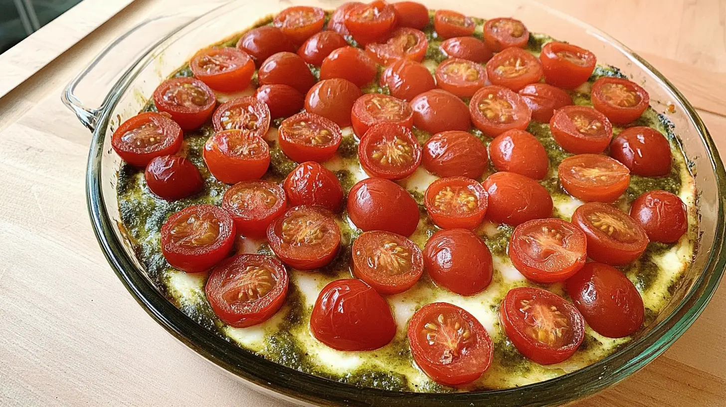 Homemade Caprese dip recipe with ripe tomatoes and mozzarella