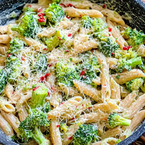 A bowl of easy healthy broccoli pasta with vibrant green florets.