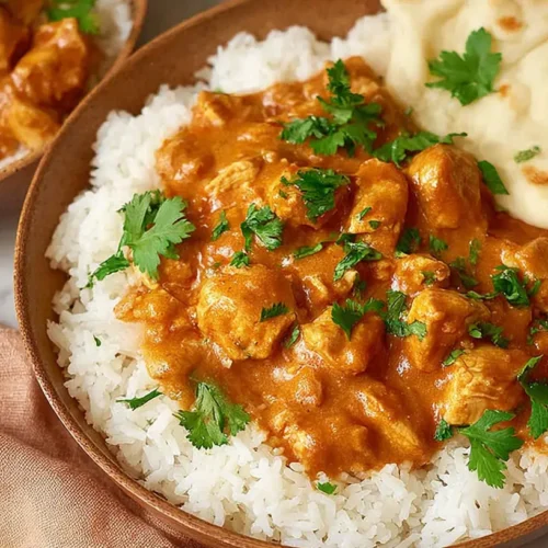 A bowl of easy homemade butter chicken, rich and creamy