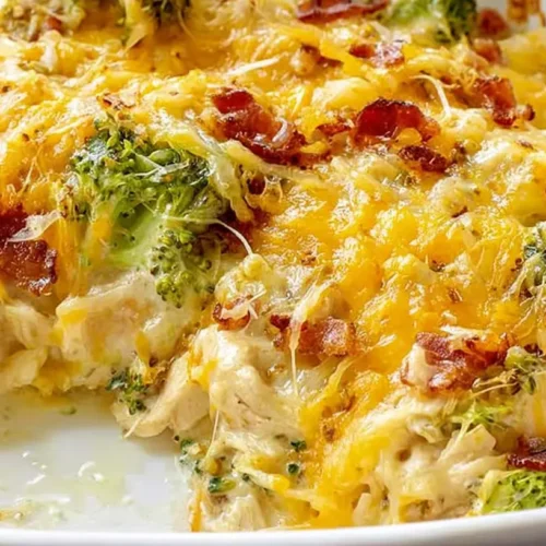 A delicious and easy low carb chicken casserole, ready to serve.