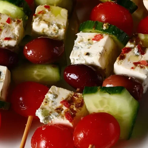 Mediterranean feta skewers with cucumber and herbs