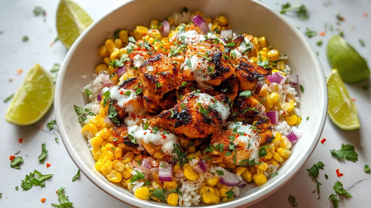 A vibrant and tasty street corn chicken meal prepared beautifully.