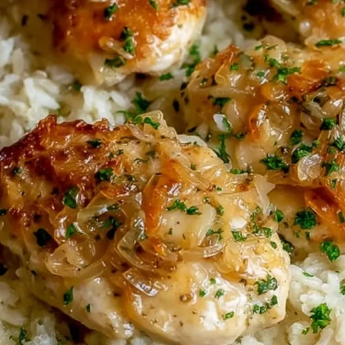 Delicious Forgotten Chicken and Rice casserole cooked to perfection