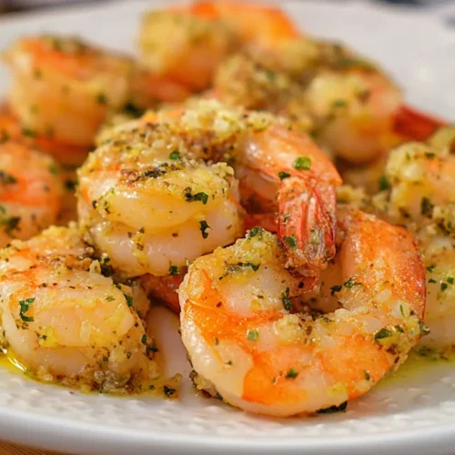 Platter of savory garlic parmesan roasted shrimp
